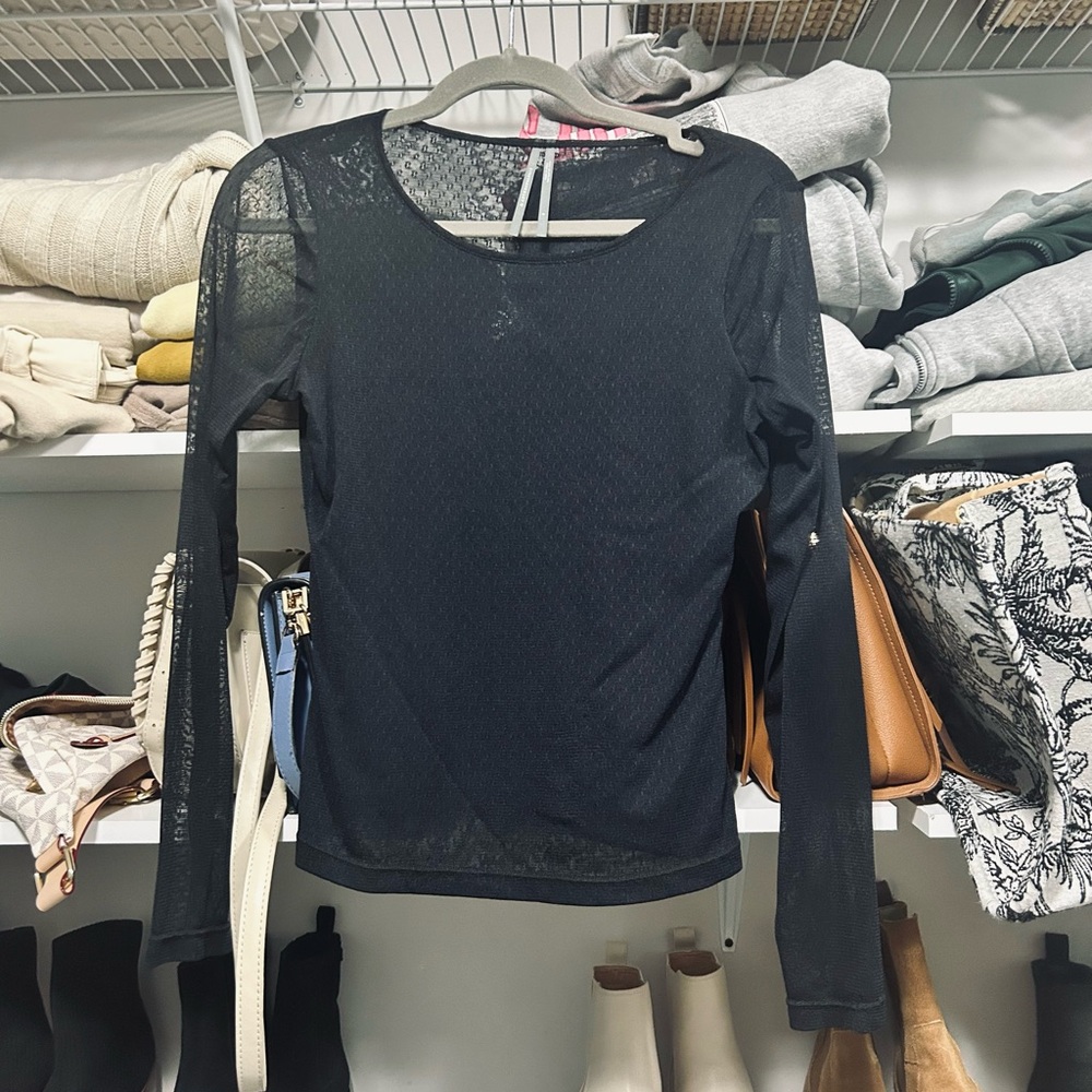 Anthropologie Women’s Black Sheer Long Sleeve Top